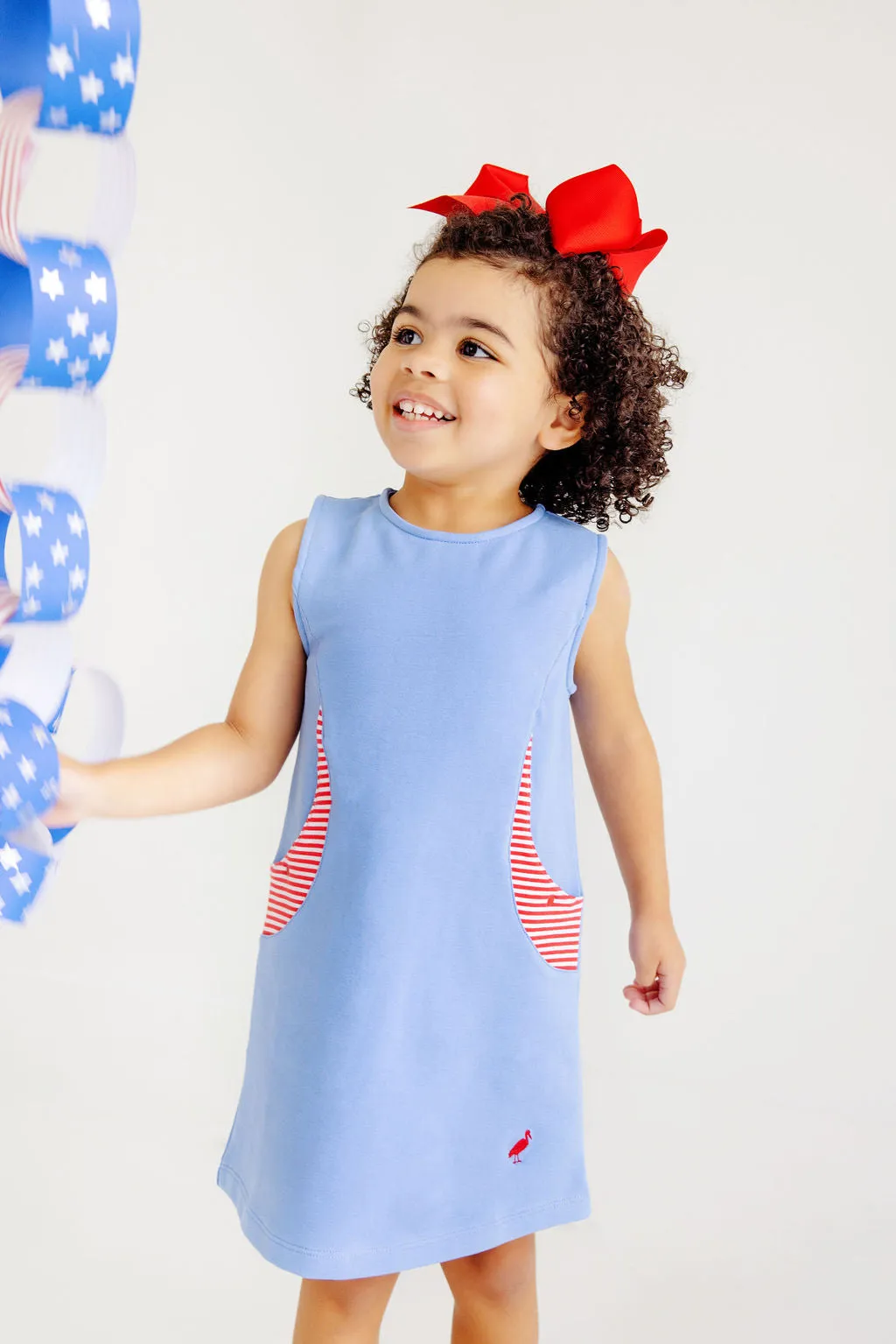 Gladys Day Dress - Barbados Blue with Richmond Red & Worth Avenue White Stripe