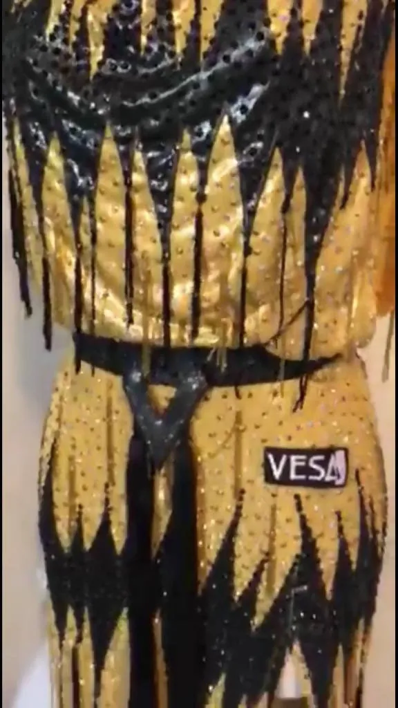 Gold Vesa Latin Dress Full of Stones