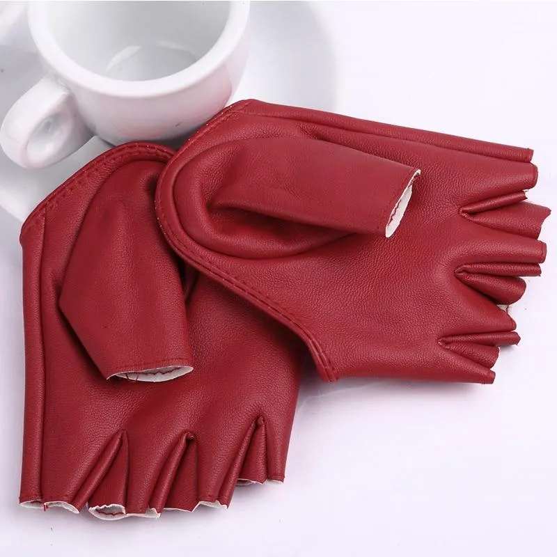 Half Finger Fingerless PU Leather Gloves Lady Driving Show Pole Dance  Mittens for Women Men Free Shipping