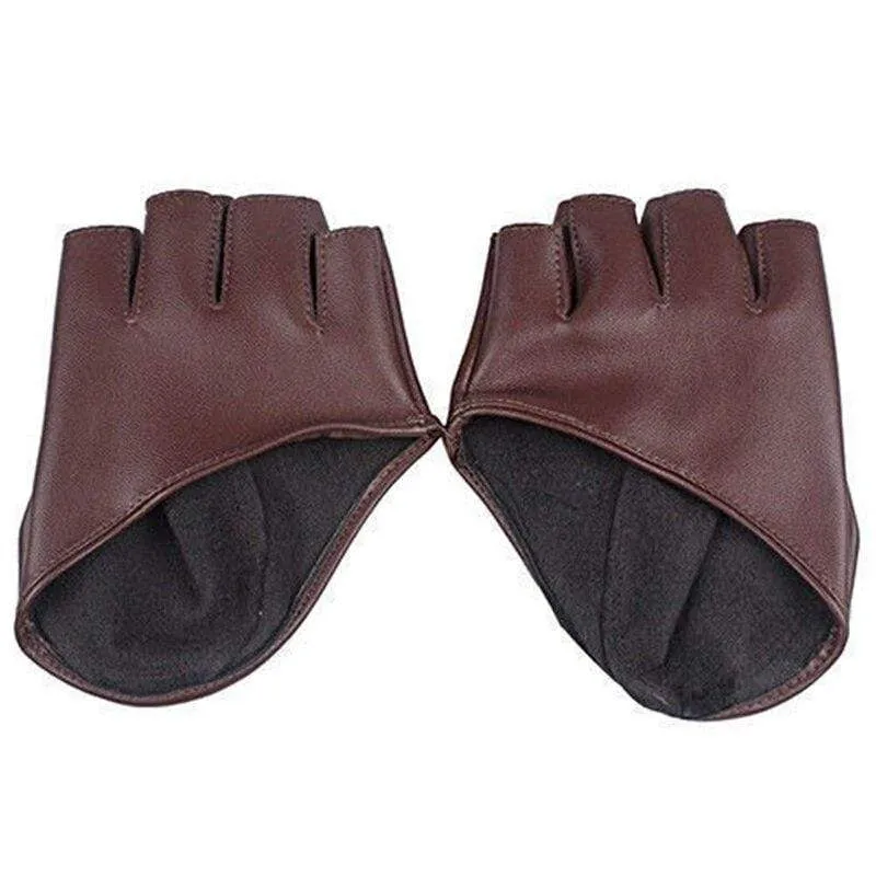 Half Finger Fingerless PU Leather Gloves Lady Driving Show Pole Dance  Mittens for Women Men Free Shipping