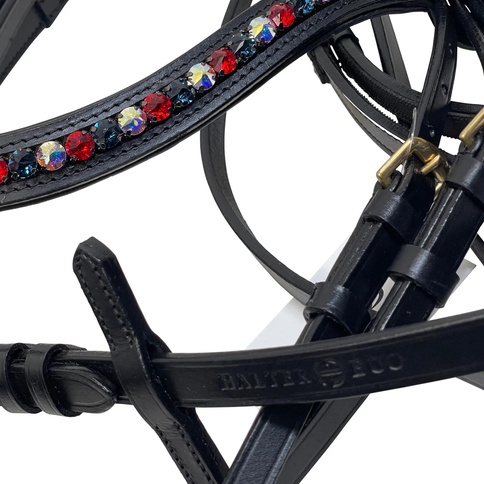 Halter Ego 'Charleston' Patent Double Bridle in Black/ Multi - Full