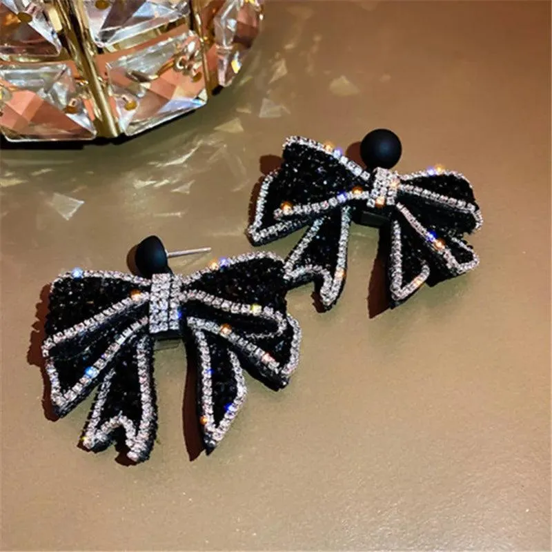 HE4524 Dangle Earring Charm Jewelry - Korean Style Black Bowknot