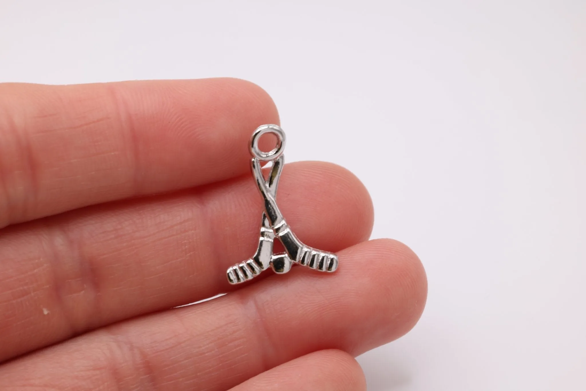 Hockey Sticks and Puck Wholesale Charm, 925 Sterling Silver, 602