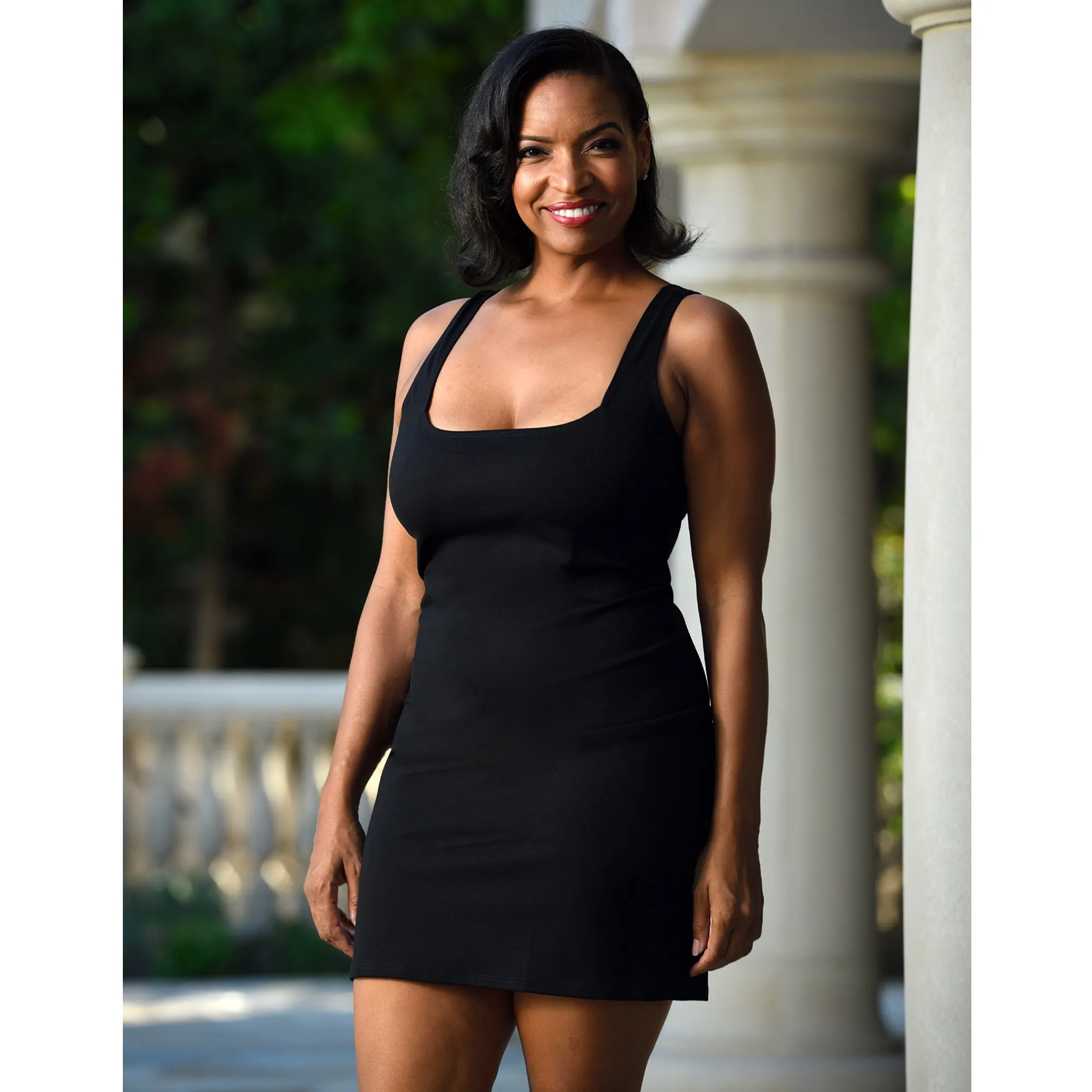 InstantFigure Cut-out Back Short Dress Squared Neckline 168666