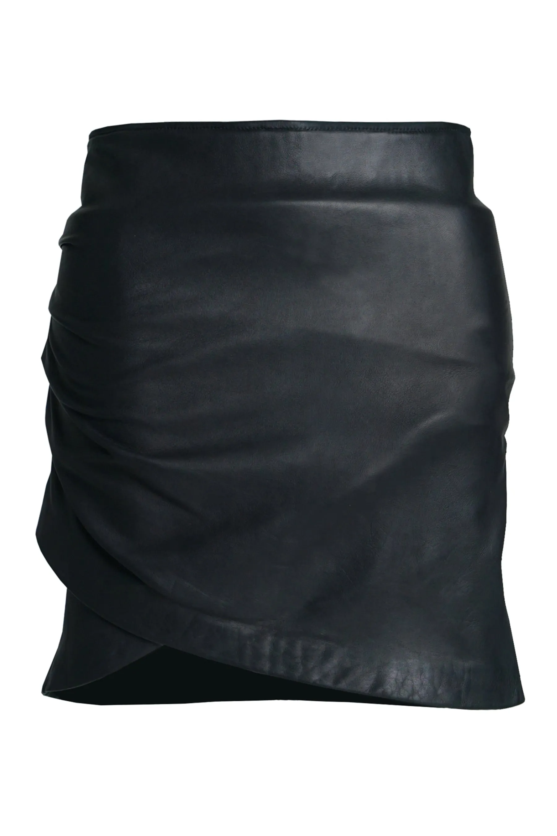 IVY LEATHER WRAP MINI SKIRT - BLACK