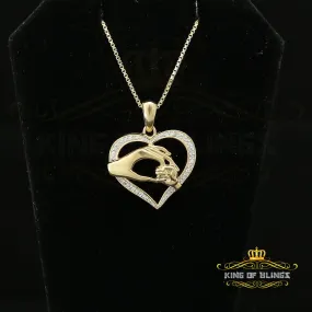 King Of Bling's Real 0.10ct Diamond Sterling Silver Heart In MOM'S CARE Necklace Yellow Pendant