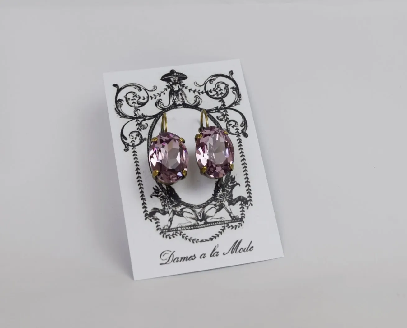 Light Amethyst Swarovski Crystal Earrings - Large Oval