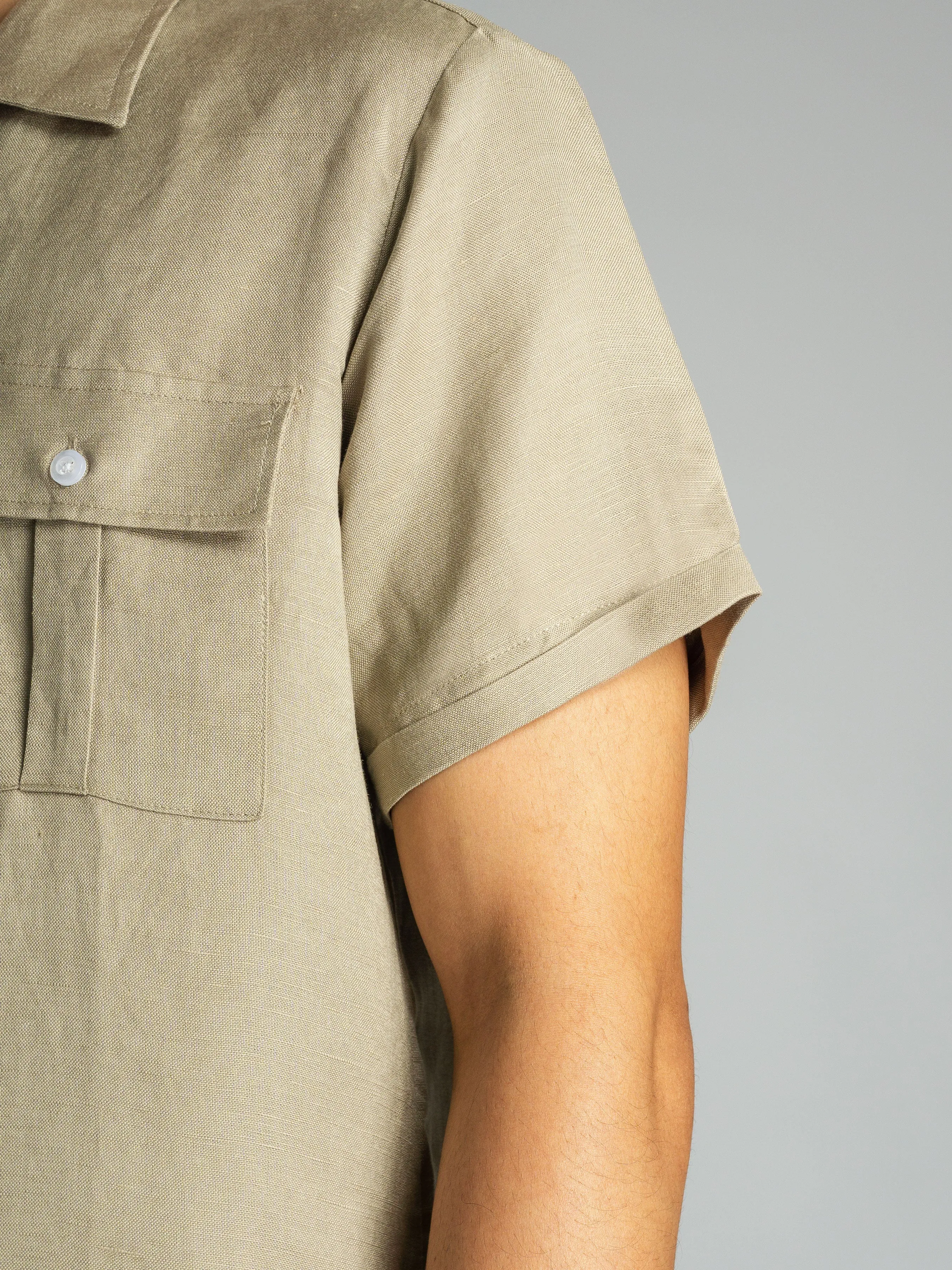 Linen Cuban Collar Shirt - Beige