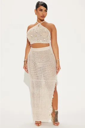 Lost In Seashells Crochet Skirt Set - Taupe