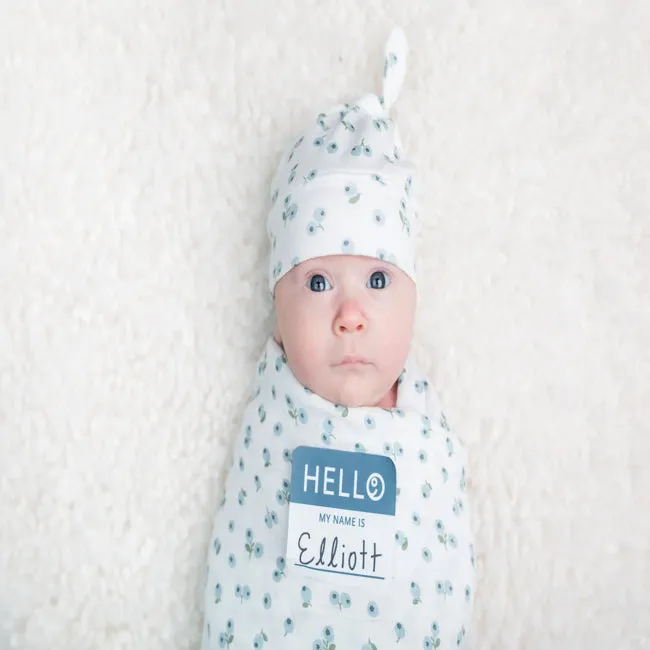 Lulujo Hello World Blanket   Knotted Hat - Blueberries