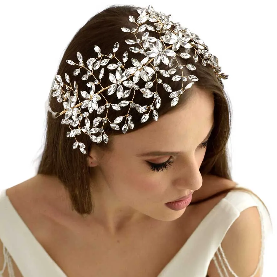 Marquise Stone Cluster Vine Bun Wrap Headpiece Necklace