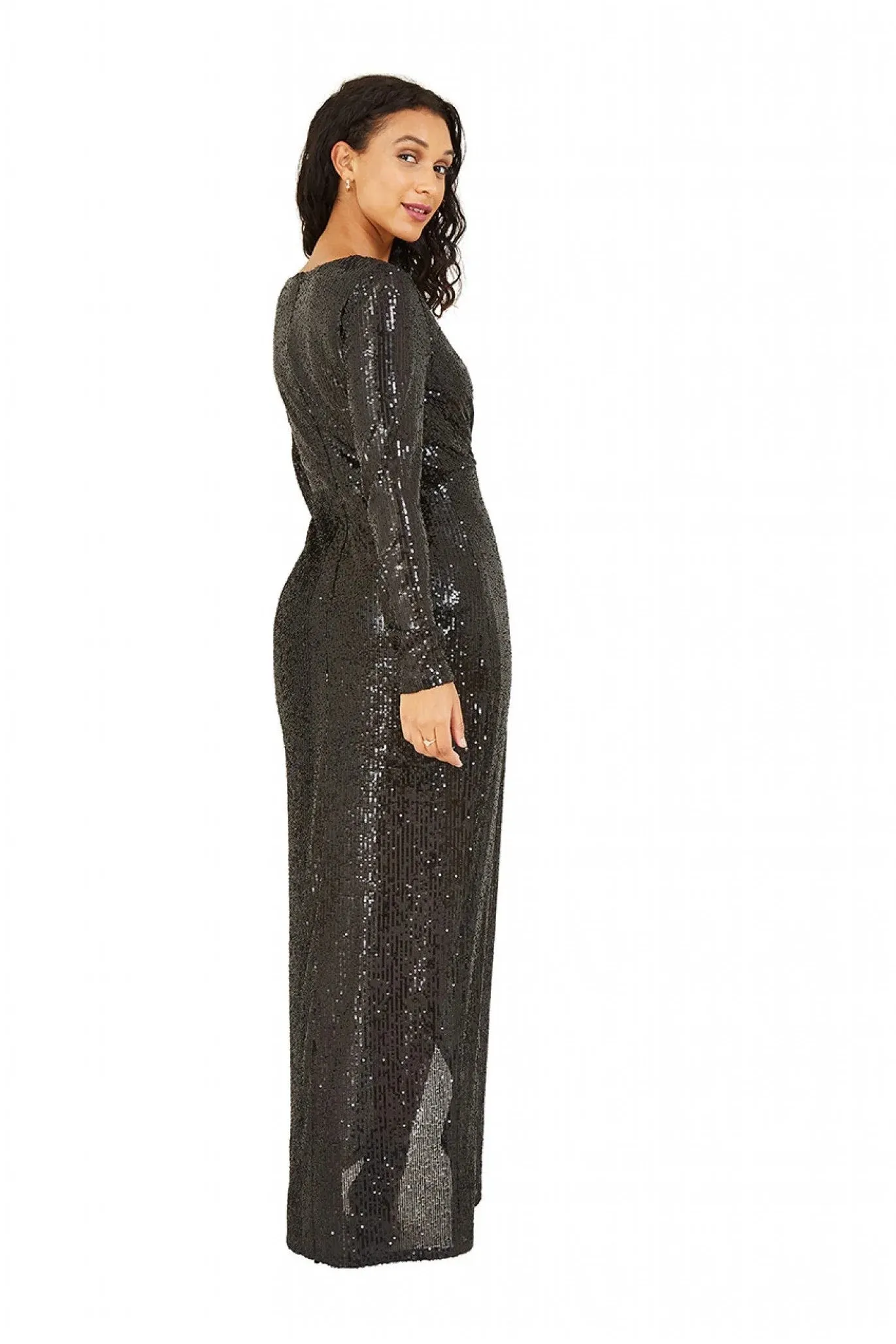 Mela London Black Sequin Wrap Maxi Dress