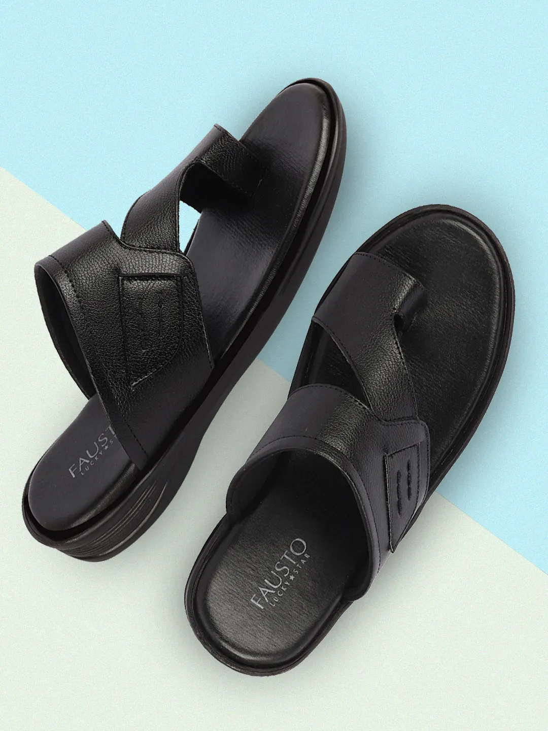 Men Black Daily Indoor Outdoor Multi Strap Slip On Toe Ring Slipper