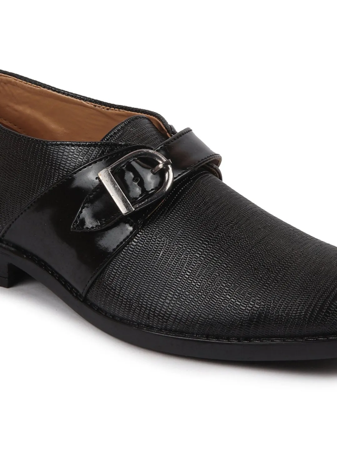 Men Black Monk Single Strap Party Wear Shoes