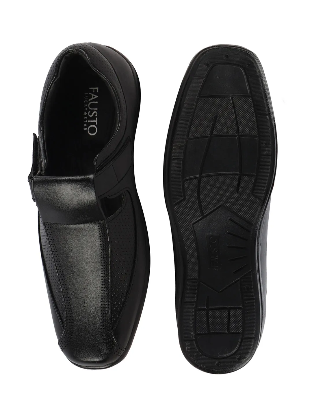 Men Black Shoes Style Casual Slip On Adjustable Strap Velcro Sandal For All Day Comfort