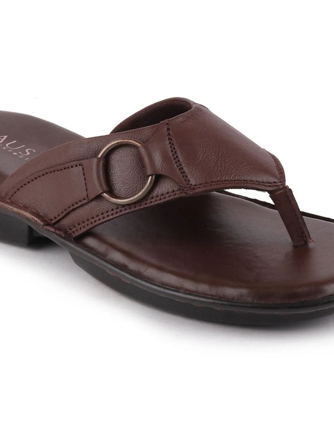 Men Brown Casual Leather Slip-On Outdoor Slippers