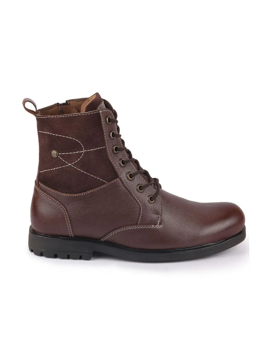 Men Brown Leather Lace Up High Top Boots