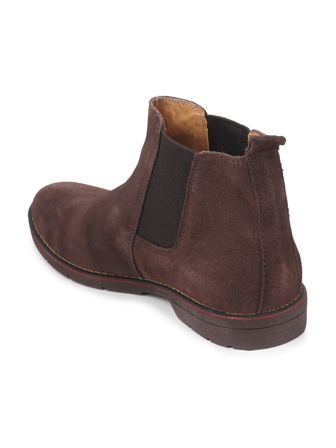 Men Brown Suede Leather Slip On Chelsea Boots