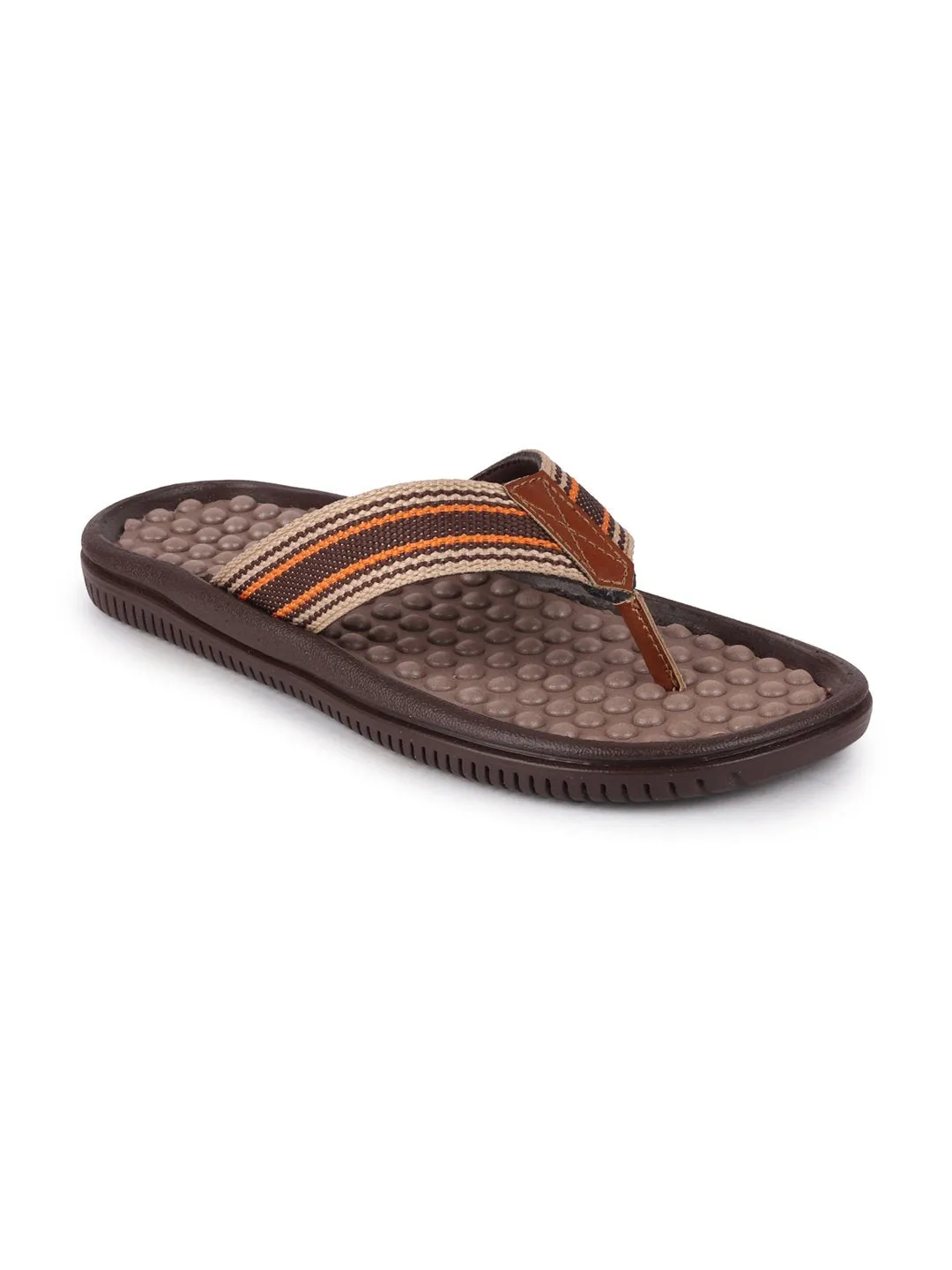 Men Brown/Orange Casual Slip-On Slippers