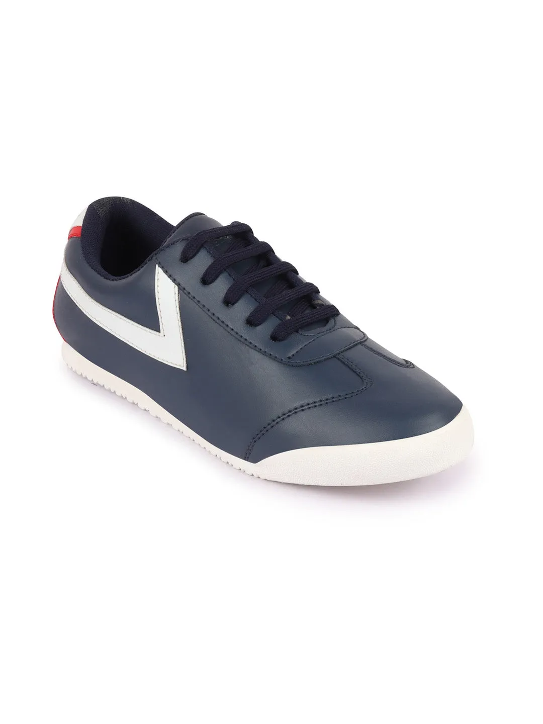 Men Navy Blue Lace-Up Classic Striped Sneakers Casual Shoes