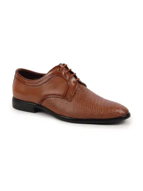 Men Tan Leopard Textured Derby Formal Lace Up Shoes For Office|Work|Wedding|Party