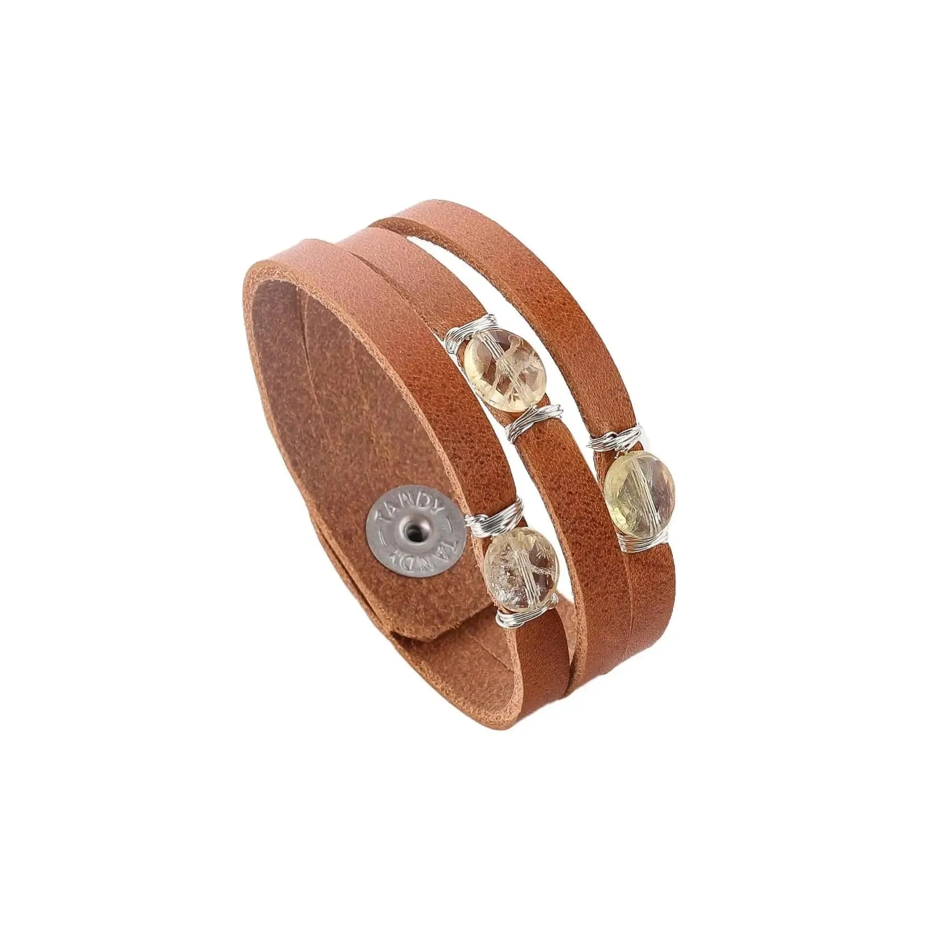 Mini Cinco Leather Wrap Bracelet Tan