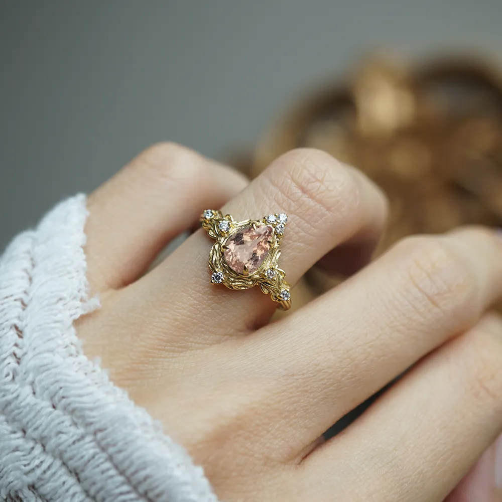 Morganite Nature Ring in 14K and 18K Gold