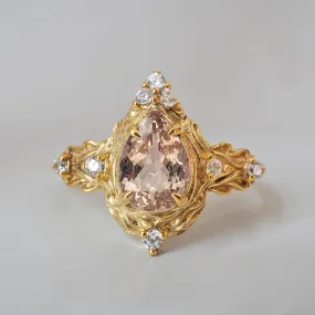 Morganite Nature Ring in 14K and 18K Gold