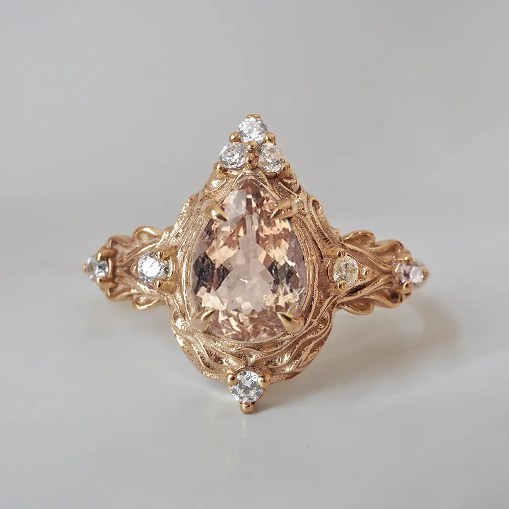 Morganite Nature Ring in 14K and 18K Gold