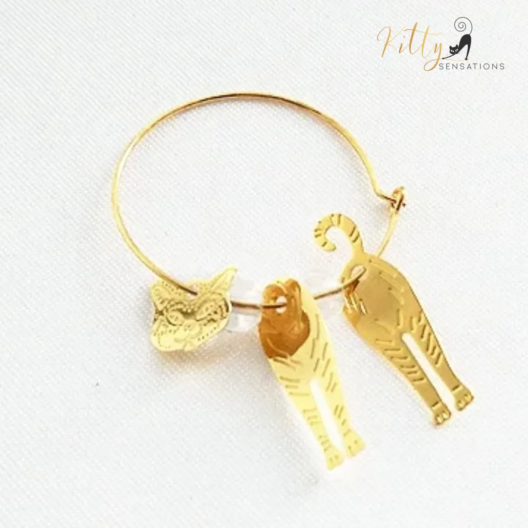 Moving Cat Hoop Earrings - Bronze-Gold Color