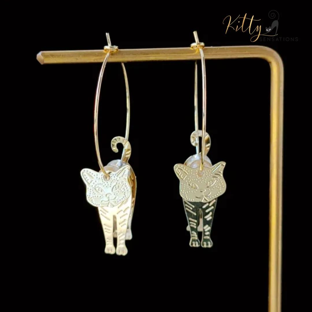 Moving Cat Hoop Earrings - Bronze-Gold Color