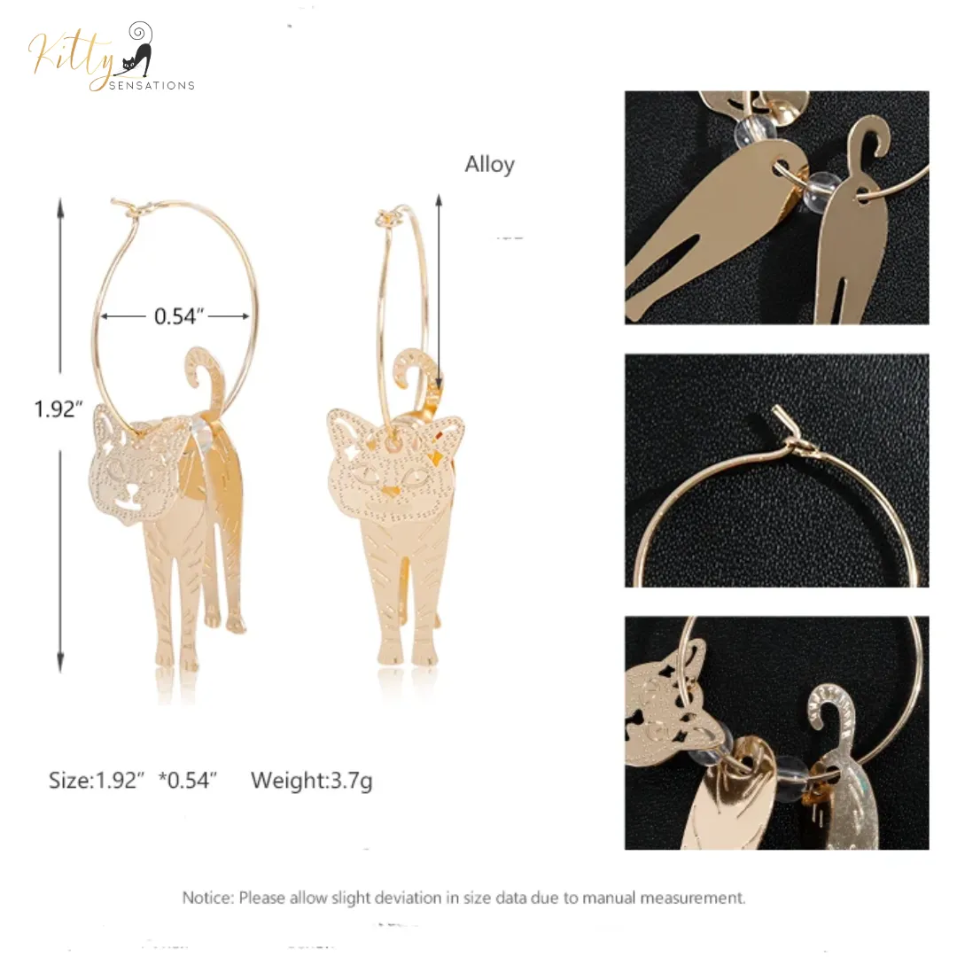 Moving Cat Hoop Earrings - Bronze-Gold Color