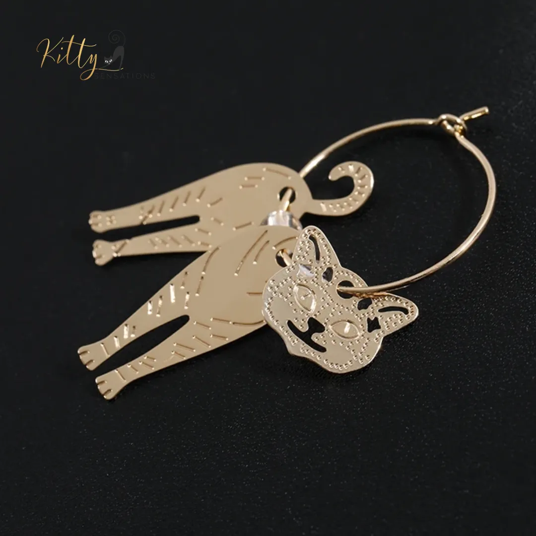 Moving Cat Hoop Earrings - Bronze-Gold Color