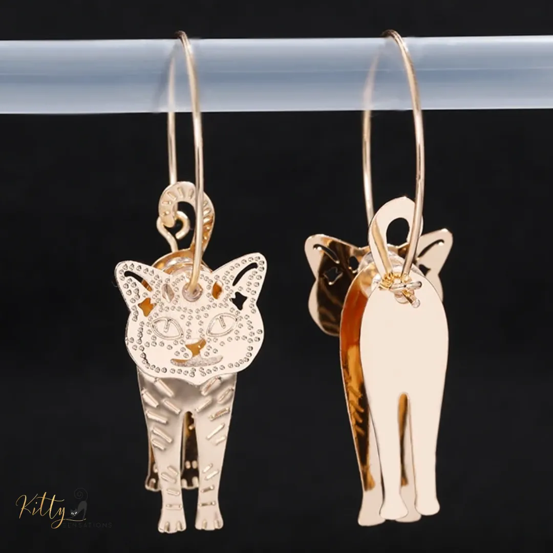 Moving Cat Hoop Earrings - Bronze-Gold Color