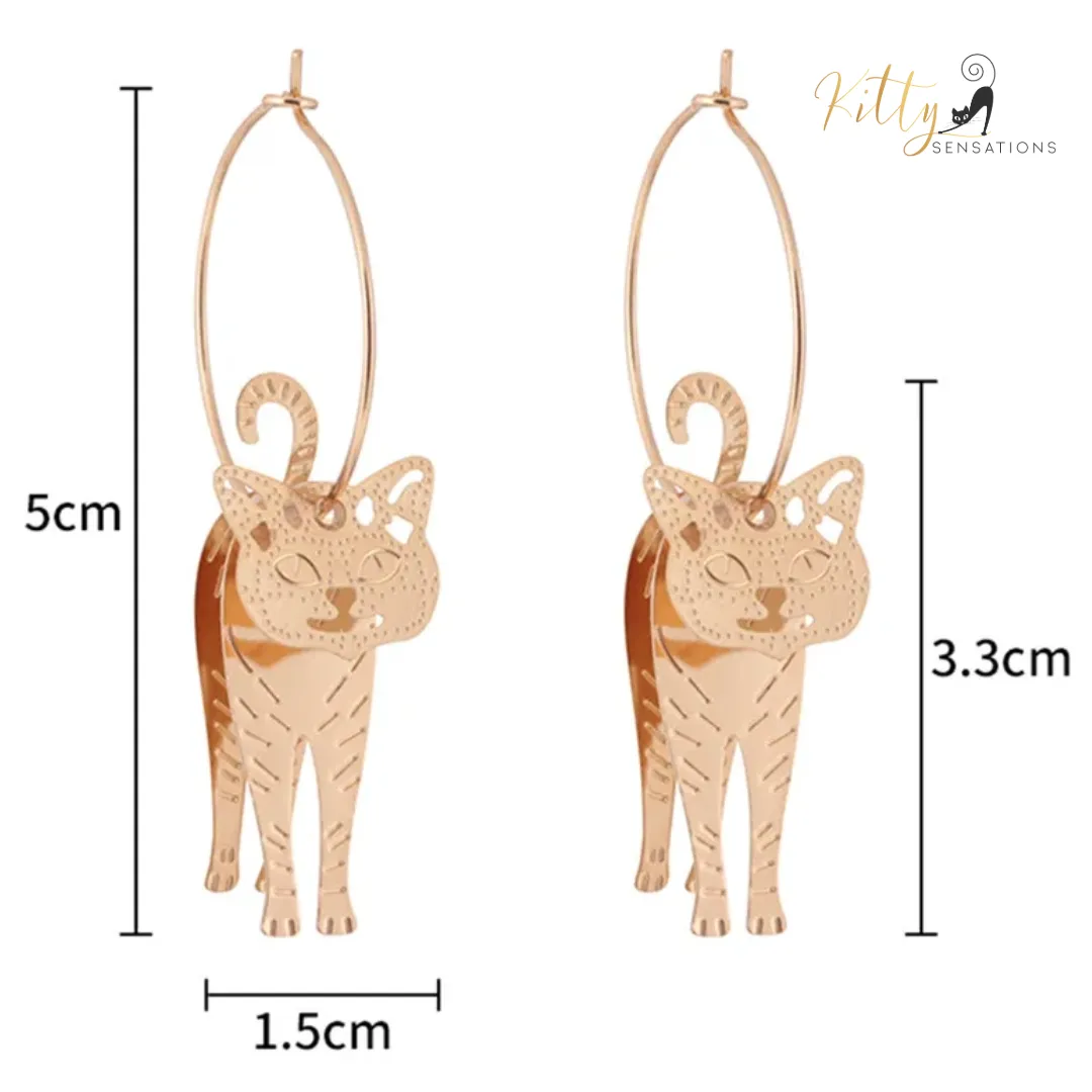 Moving Cat Hoop Earrings - Bronze-Gold Color