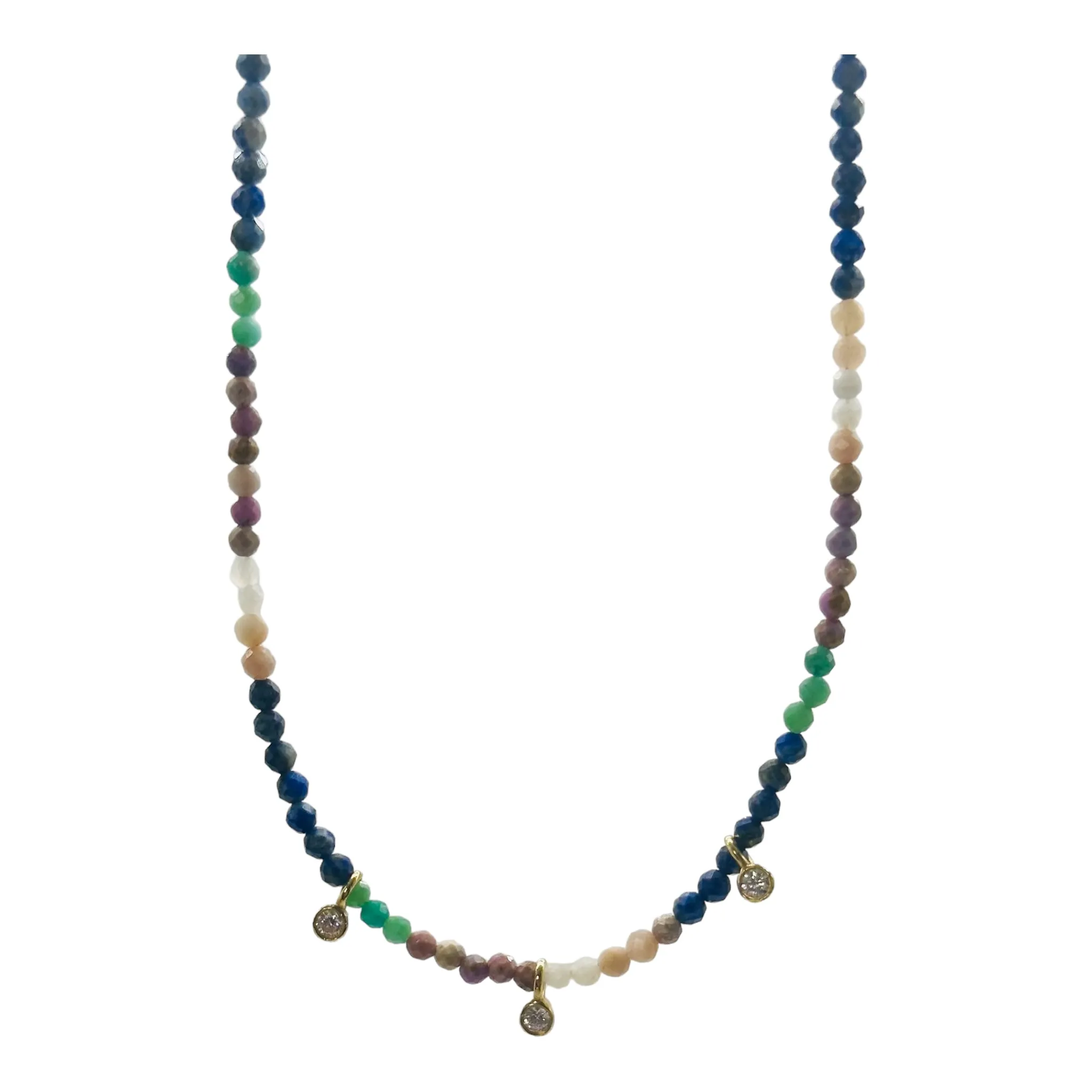 Multi Gemstones & Triple Diamond Drops Choker