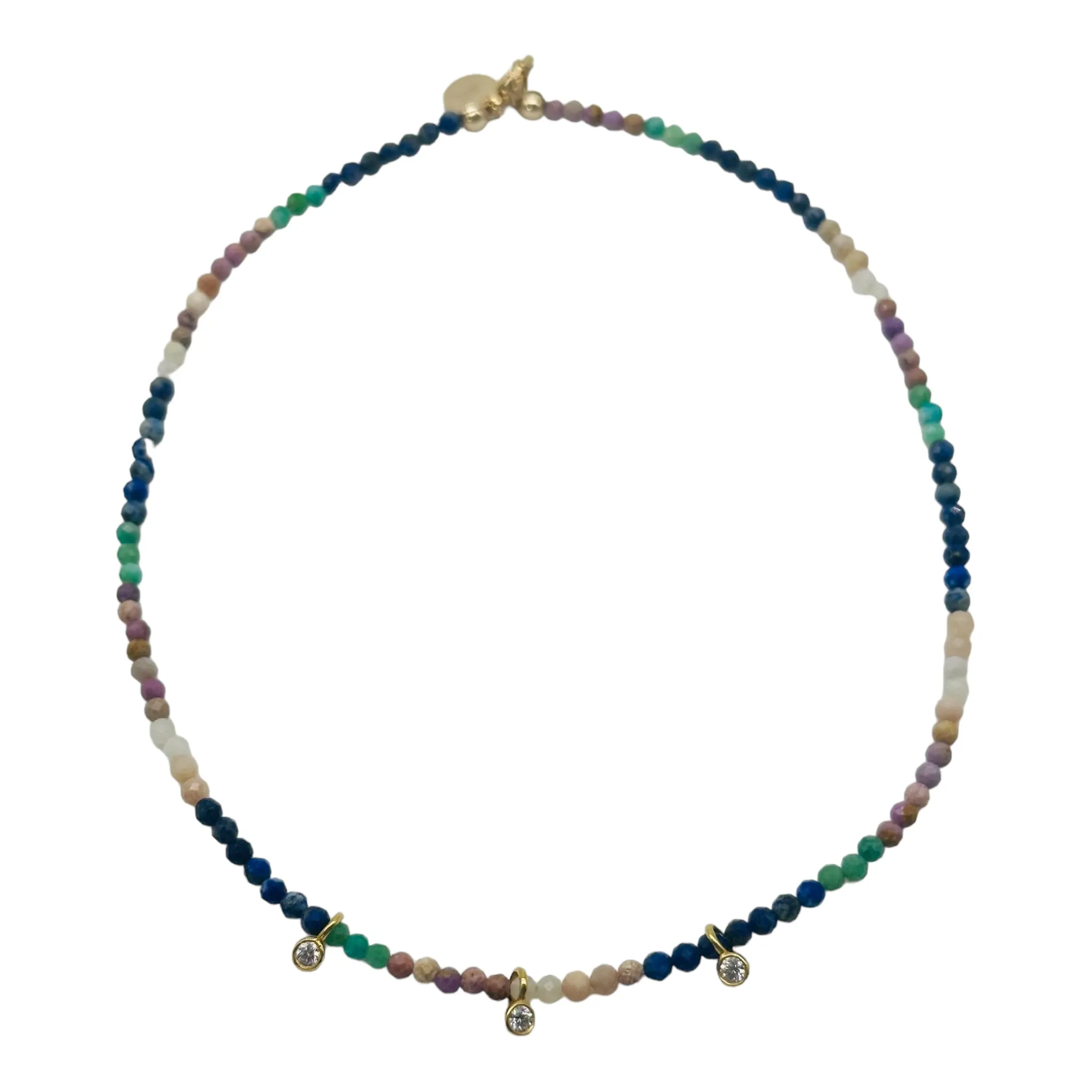 Multi Gemstones & Triple Diamond Drops Choker