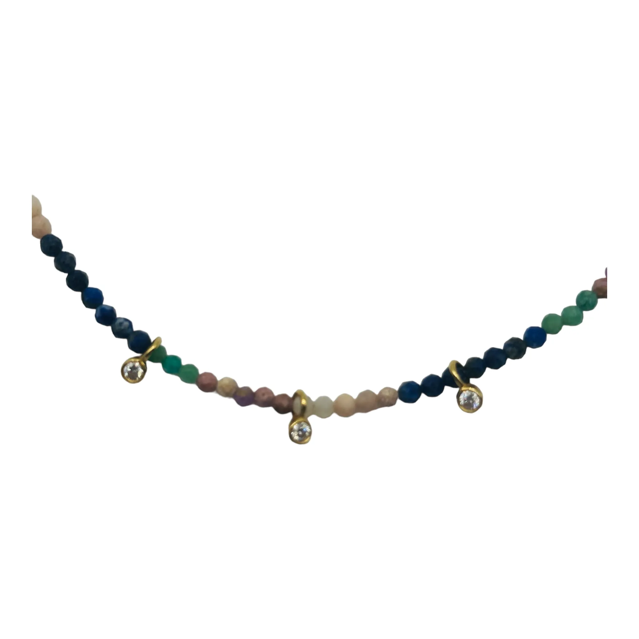 Multi Gemstones & Triple Diamond Drops Choker