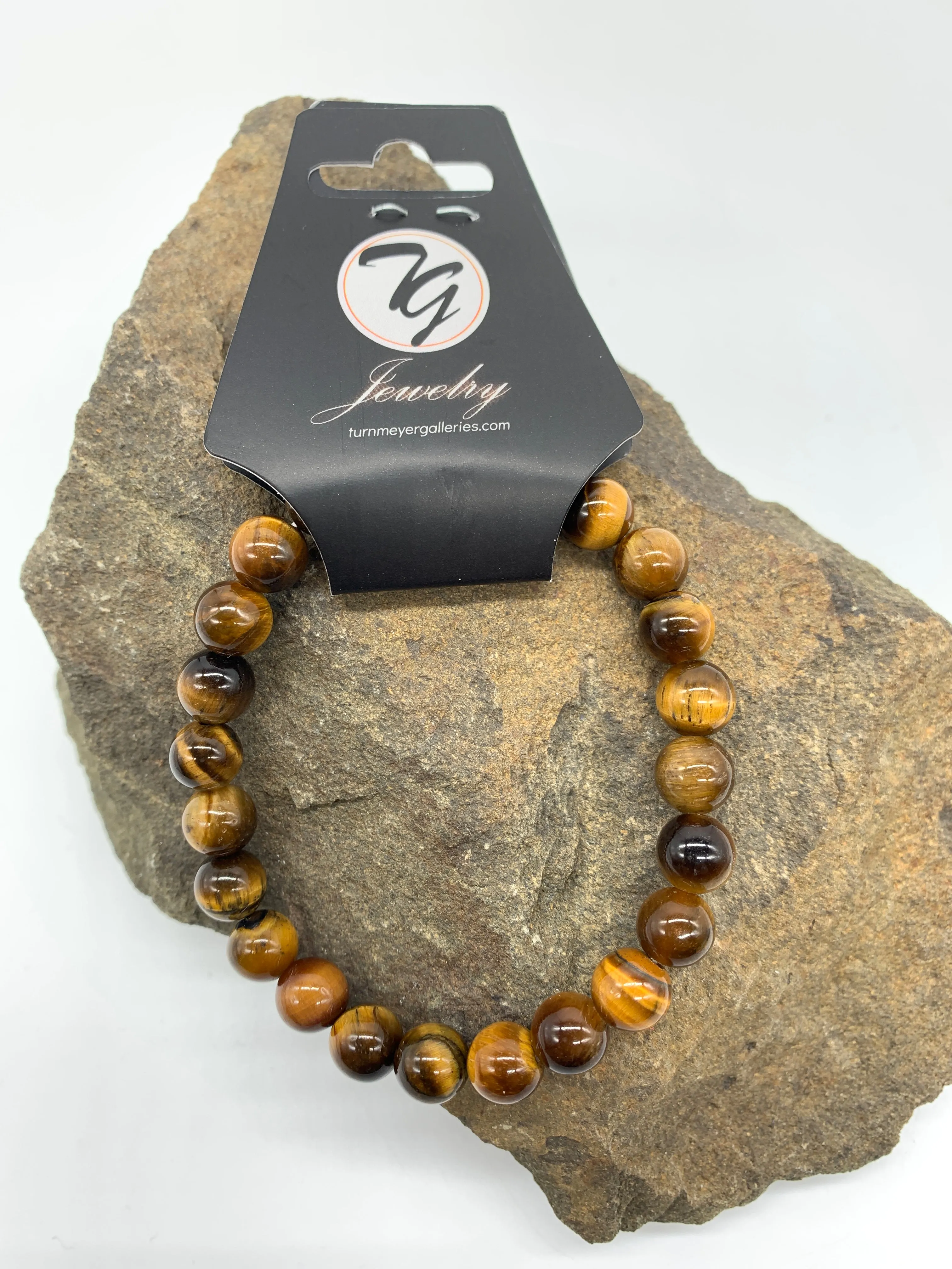 Natural Stone 8mm Beaded Stretch Bracelet - Tigers Eye