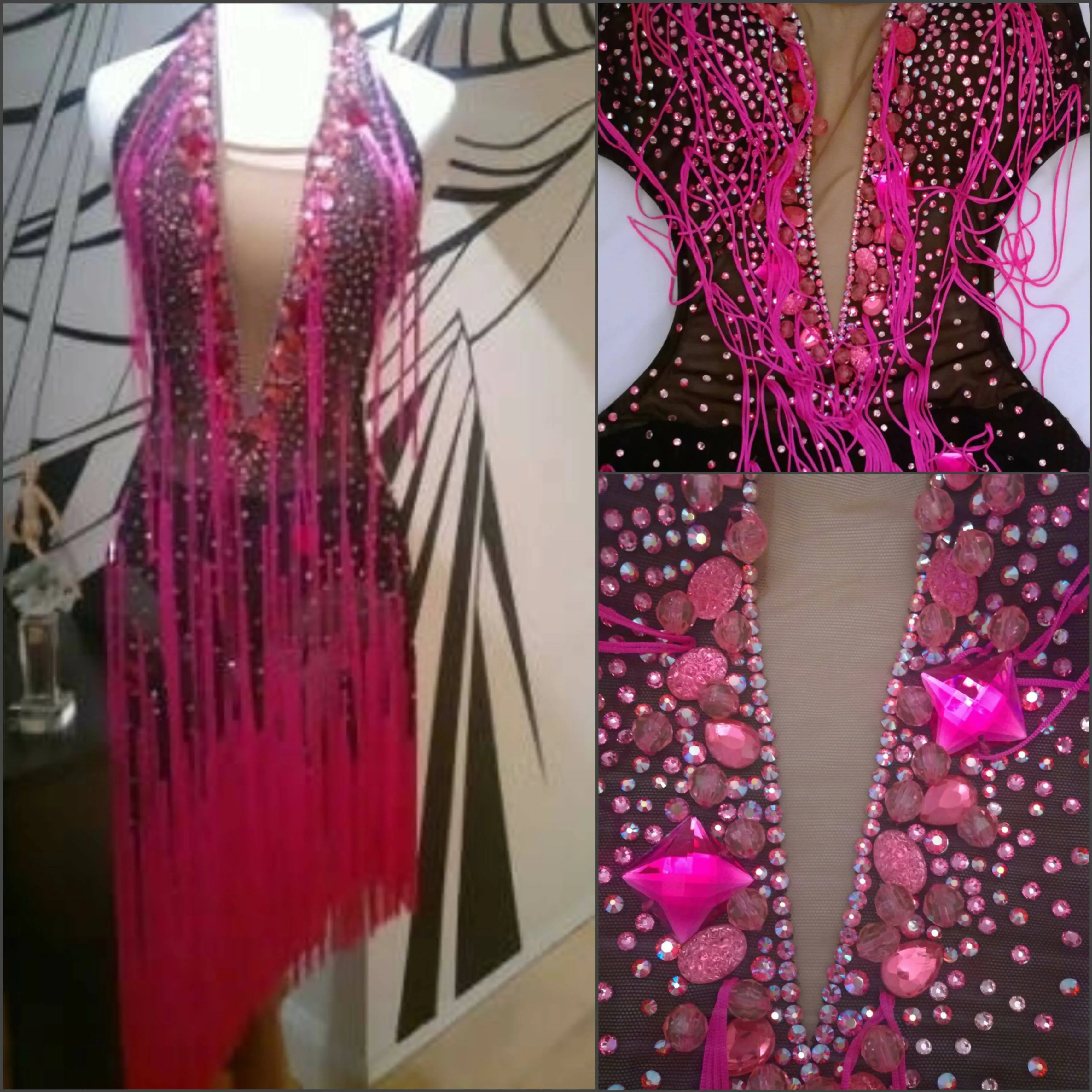 New Pink Fringe Latin Dress