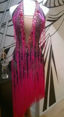 New Pink Fringe Latin Dress