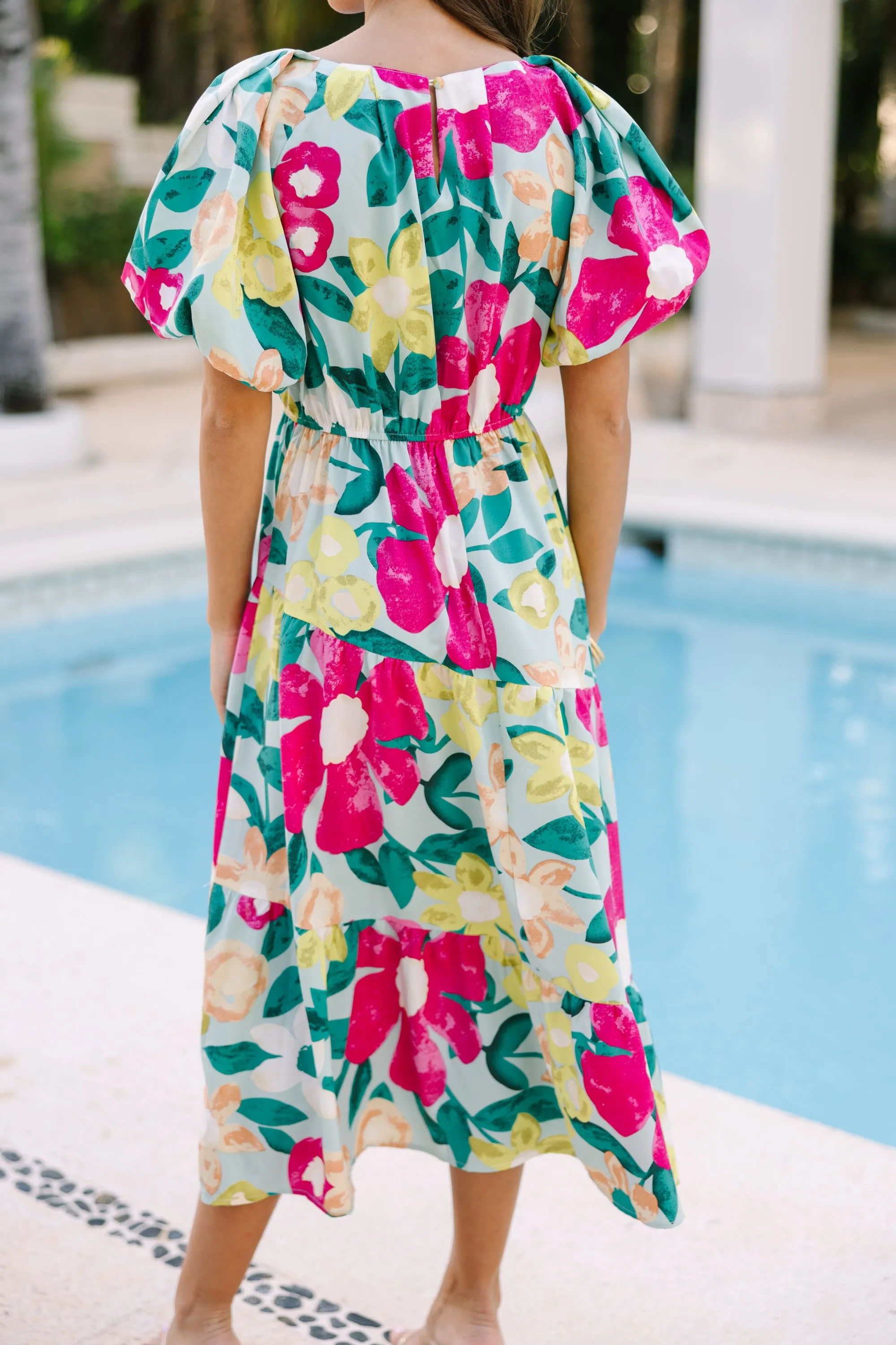 Odds Are In Your Favor Mint Green Floral Midi Dress