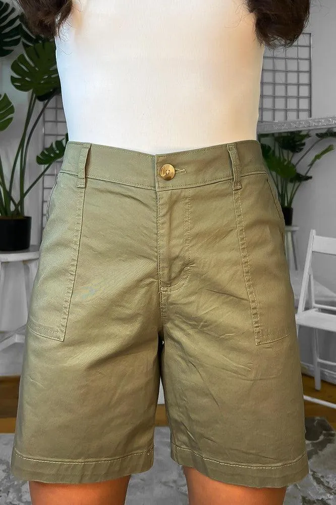 Olive Khaki Cotton Utility Shorts