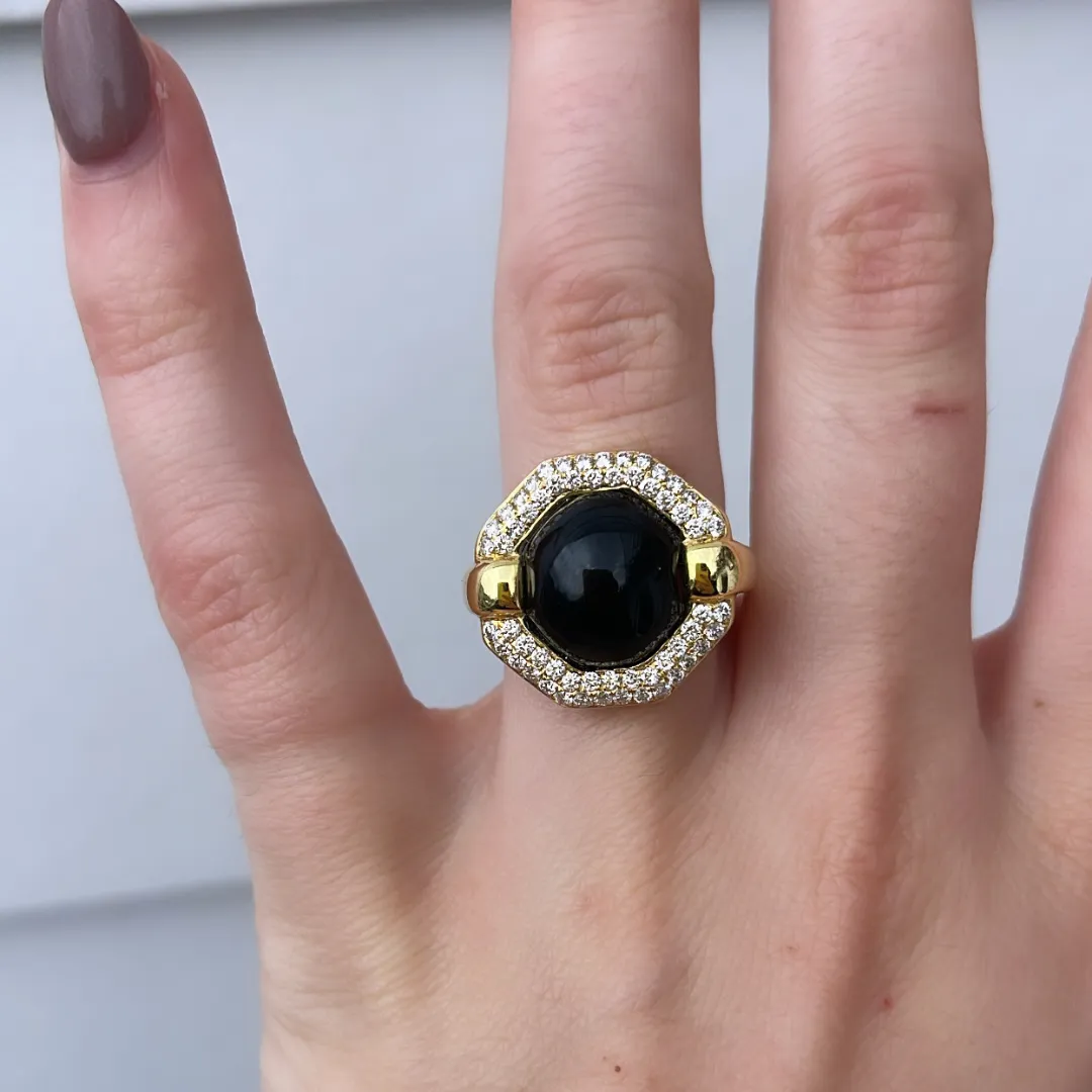 Onyx and Diamond Octagon Ring