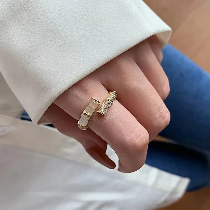 Opal Bamboo Shape Gold Color Adjustable Ring