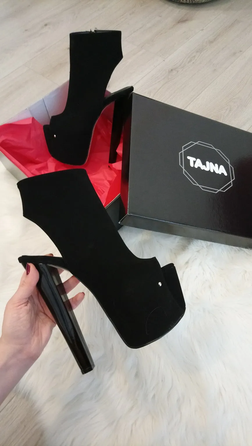 Open Back Black Faux Suede 19 cm Ankle Platforms