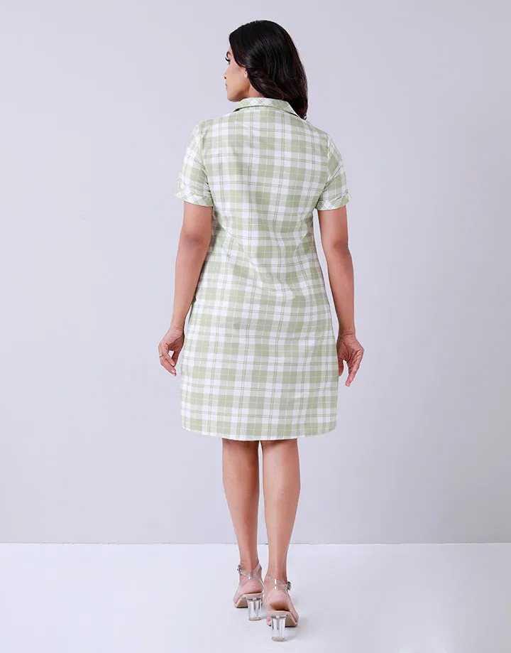 Open Collar Shirt Dress in Check