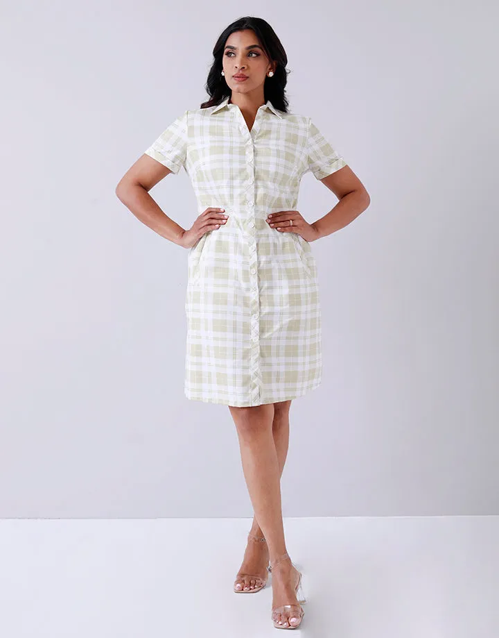 Open Collar Shirt Dress in Check