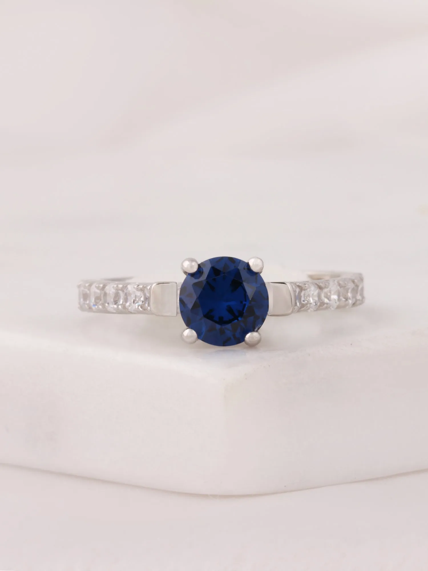 Ornate Jewels Blue Sapphire Solitaire Silver Ring For Women