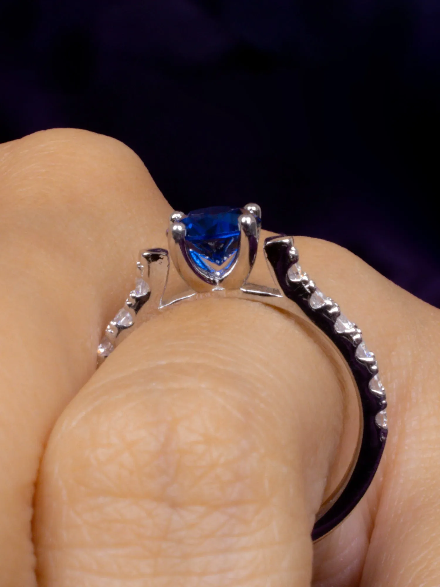 Ornate Jewels Blue Sapphire Solitaire Silver Ring For Women